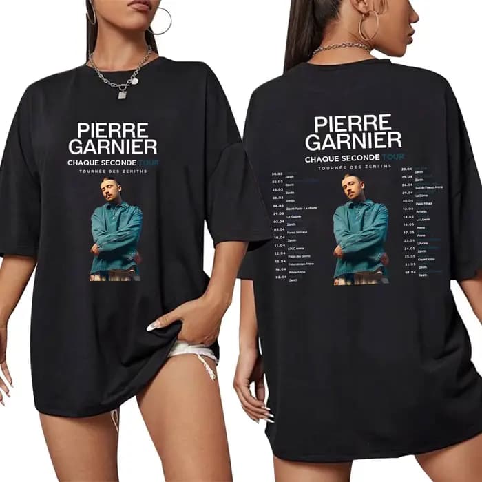Pierre Garnier Chaque Seconde 2025 Tour Merch T-shirts Hip Hop mode Vintage T-shirt hommes à manches courtes coton