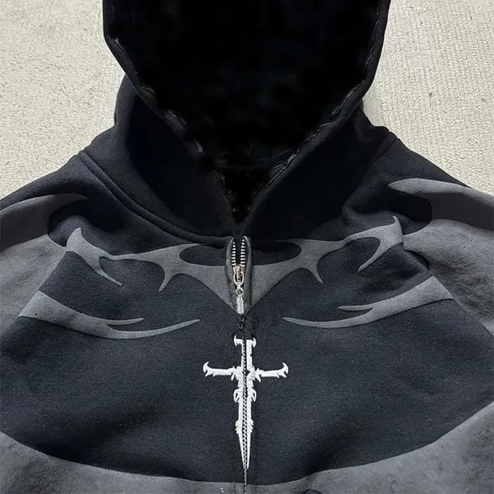 Y2K hommes Baggy sweats à capuche 2025 automne à manches longues lâche sweats à capuche hommes Streetwear Vintage Jacquard fermeture éclair sweat à capuche Cardigans