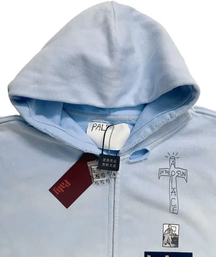 2025fw Paly diamant sweat à capuche avec fermeture éclair hommes femmes Vintage lavé bleu endommagé