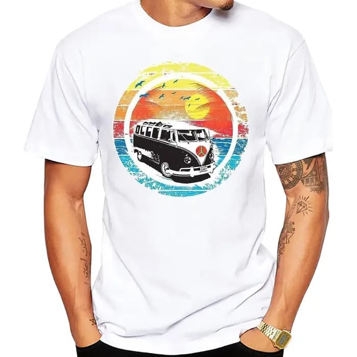 AMEITTE Miami plage scène voitures hommes t-shirt graphique Vintage