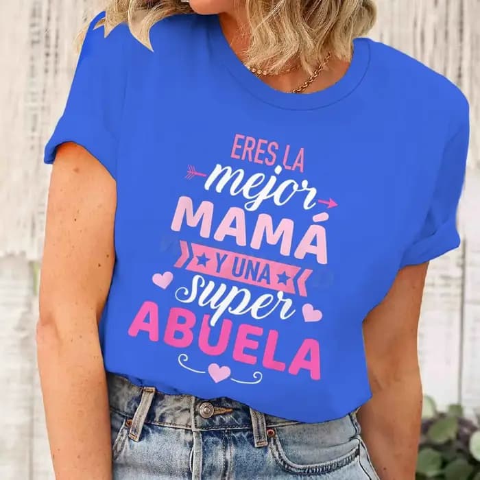 T-shirt assorti maman et grand-mère, imprimé rose et blanc, haut à manches courtes, meilleur haut dé