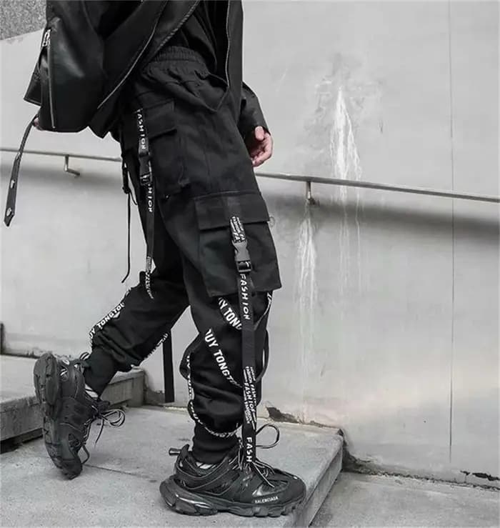 Pantalon Cargo noir pour hommes, jogging, Streetwear japonais, Hip Hop, Hippie, Techwear, pantalon à