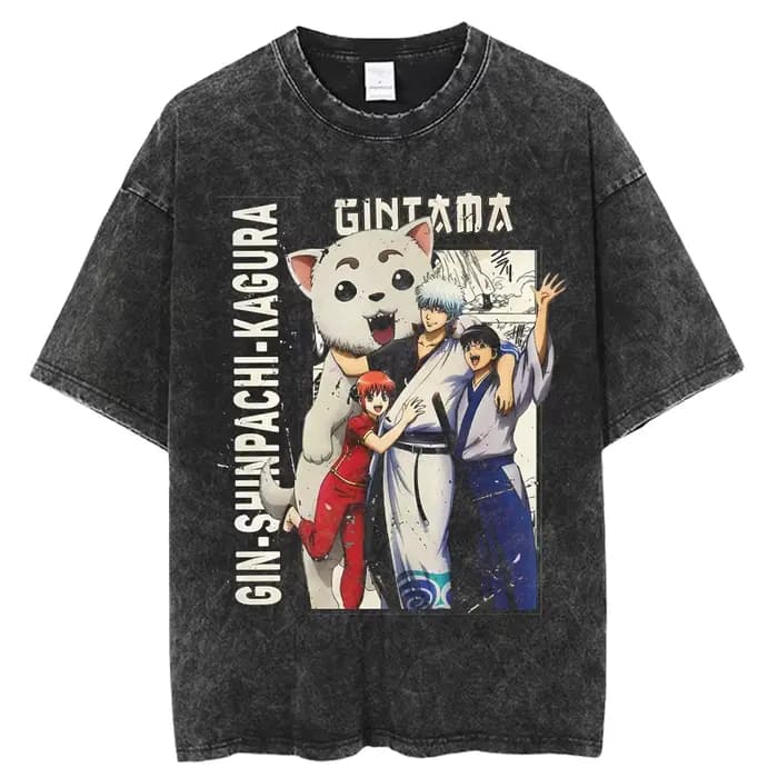 Anime japonais Gintama T-shirt Sakata Gintoki graphique Vintage lavé surdimensionné