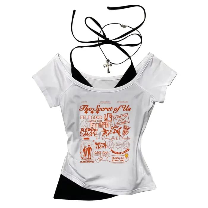 Gracie Abrams crop top fée Streetwear esthétique gothique recadrée Grunge vintage adolescents t-shir