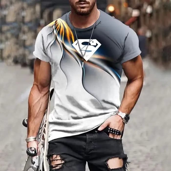 T-shirt d'été pour hommes, motif Superman, multicolore, col rond, mode streetwear, style masculin