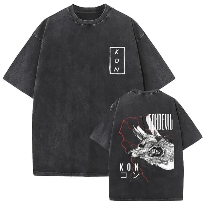 Anime tronçonneuse homme Vintage lavé T-shirt Hayakawa Aki invocation Kon Fox diable graphique T-shi