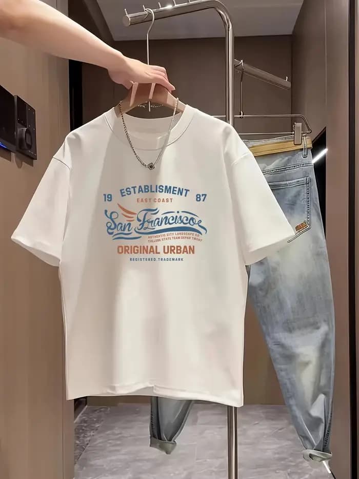 T-shirt pour homme Original Urban ESTABLISHMENT 87, imprimé lettres dégradées rétro, col rond décont