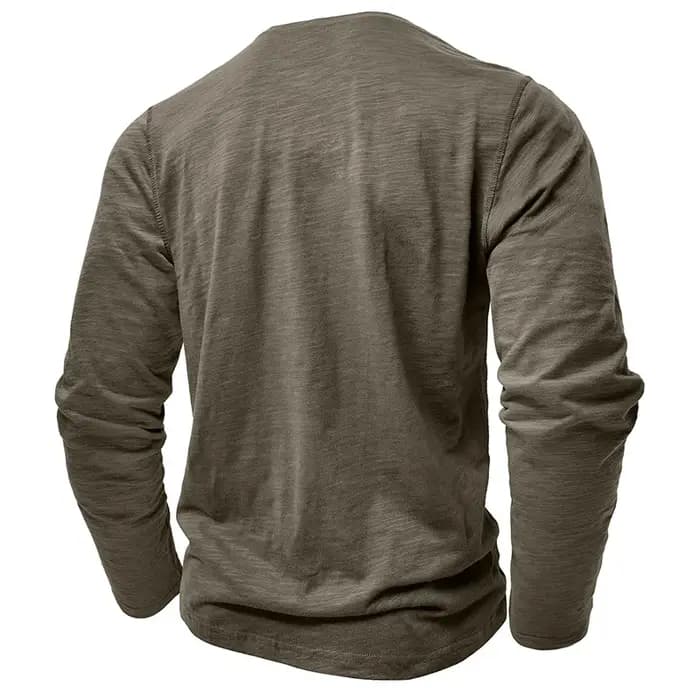 Nouveau automne T-Shirt à manches longues hommes décontracté dessus de couleur unie col Henley mince