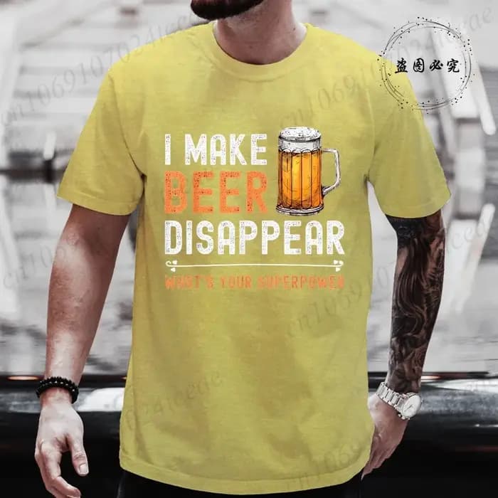 T-shirt drôle pour hommes « Je fais disparaître la bière, quel est votre super-pouvoir ? », T-shirt