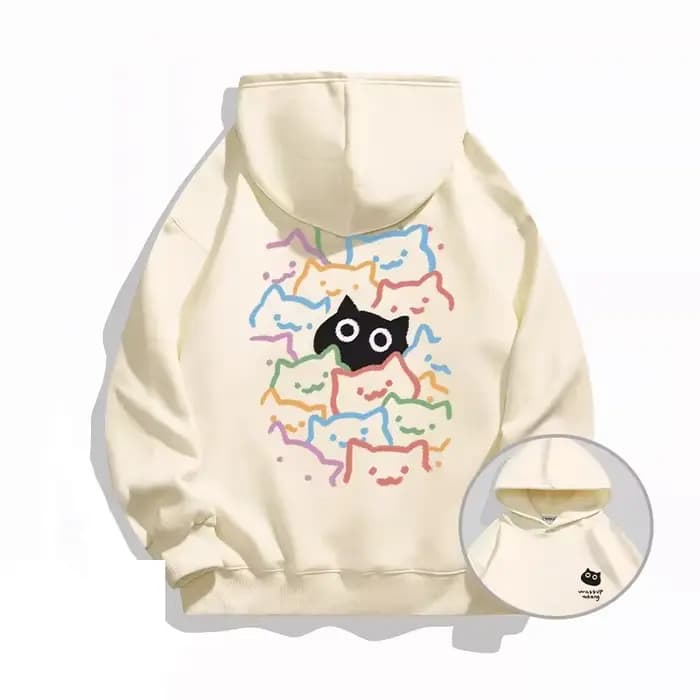 Nouveau Sweat à Capuche Tendance Marque Cat pour Hommes et Femmes - Collection Automne Hiver 2026 - Manteau Polyvalent Ample en Polaire Épaisse