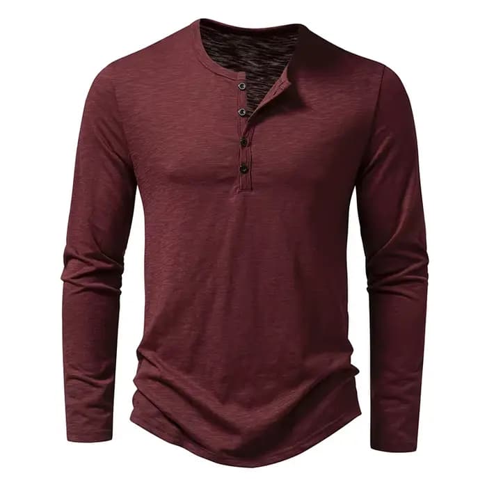 Nouveau hommes coton Henley t-shirt à manches longues T-Shirts basique décontracté bouton col respirant quotidien haut