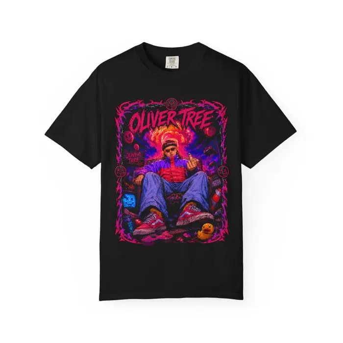 T-shirt Oliver Tree Portrait Rétro Néon Graphique 2026 Été Homme Femme Oversize 100% Coton Streetwea