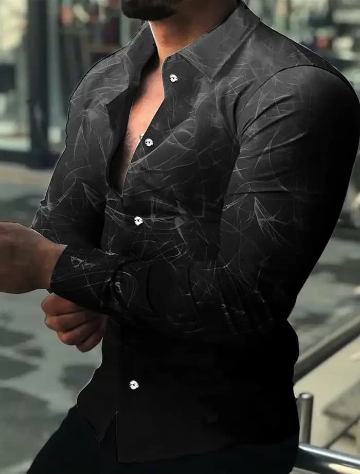 Chemise graphique à manches longues pour hommes, nickel é géométrique, impression 3D colorée, bouton