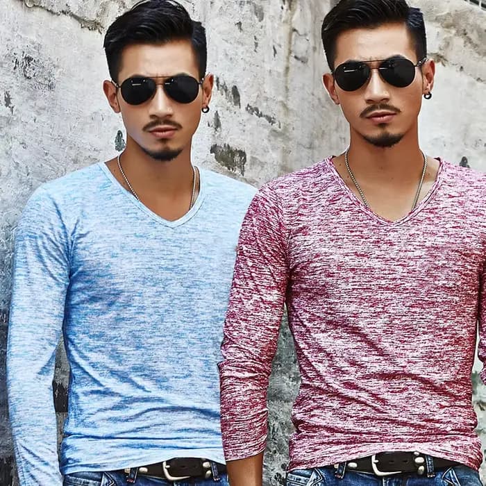 T-Shirt à Manches sulfet Col en V pour Homme