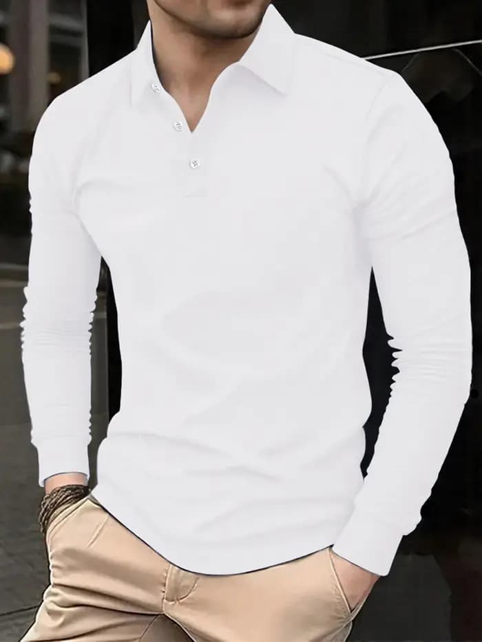 Polo basique à manches longues pour hommes