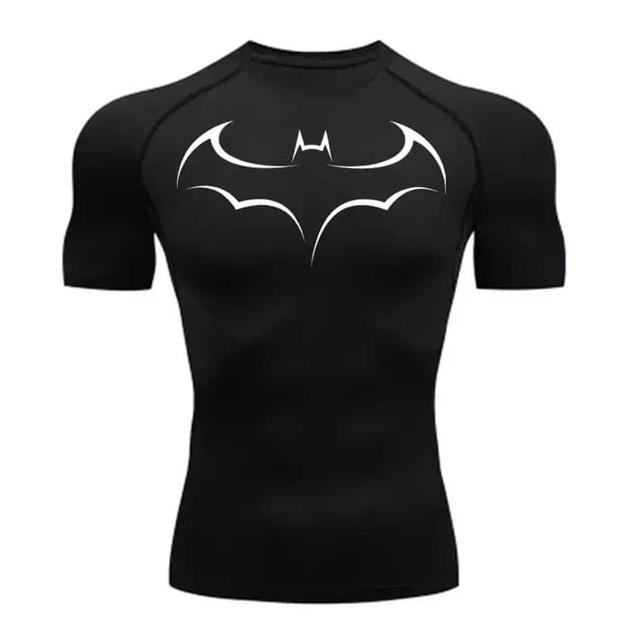 T-shirt de compression moulant pour homme à imprimé chauve-souris, à manches courtes, pour la course