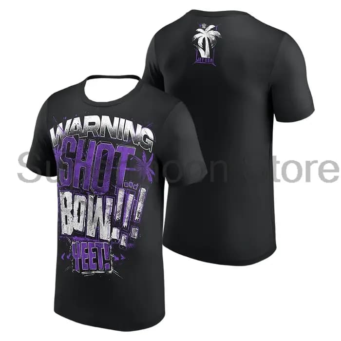 T-shirt Jey Uso Warning Shot à col ras du cou, manches courtes, en polyester, pour femmes et hommes,