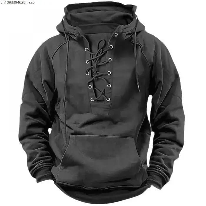 Hommes cordon sweat Vintage à lacets à capuche pulls amples chemises automne hiver à manches longues à capuche Fitness vêtements de sport