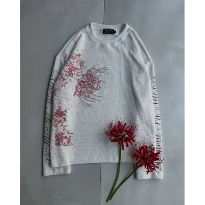 Waffle Tricot À Manches Longues T Shirt Imprimé Graphique Floral Casual Hommes Femmes Streetwear Vêtements De Mode Confortable Respirant Top
