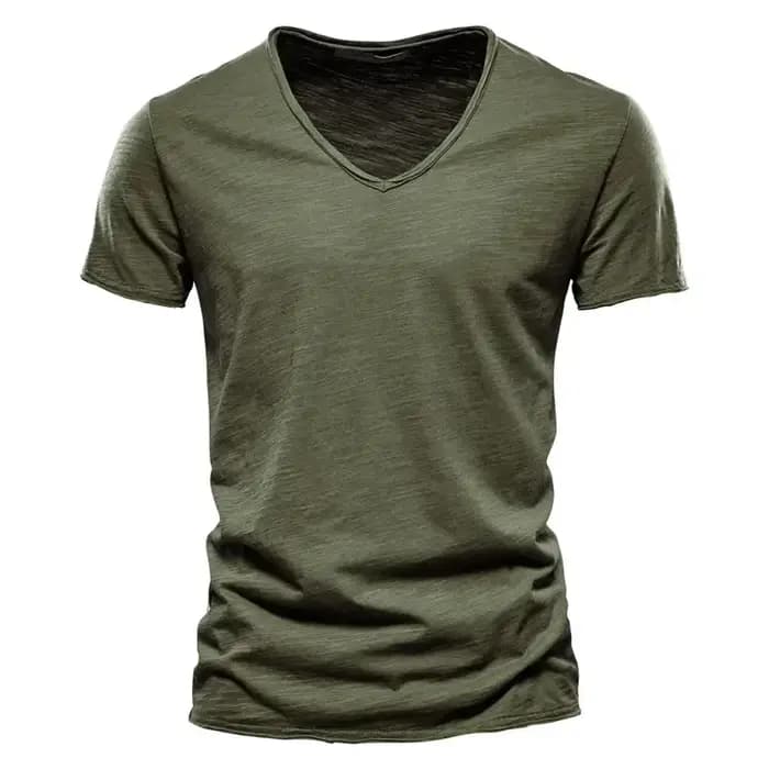 Nouveau 100% coton hommes T-shirt hauts col en V mince à manches courtes t-shirts de haute qualité