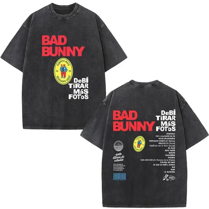 Rappeur Bad Bunny Album couverture impression T-shirt Debi Tirar Mas Fotos DTMF lavé Vintage