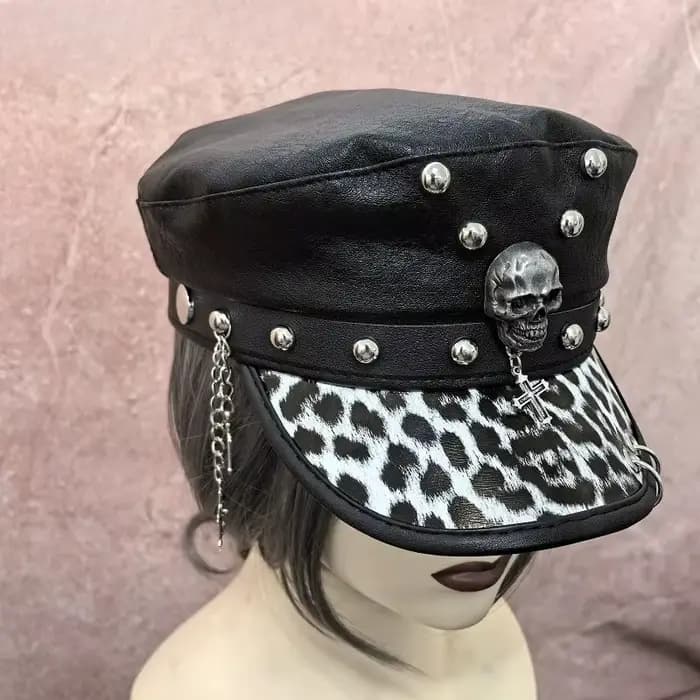 Punk gothique foncé Rivet cuir boucle Hip Hop casquette chapeau Steampunk Harajuku Y2K épicé fille crâne béret chapeaux Chic Streetwear casquettes