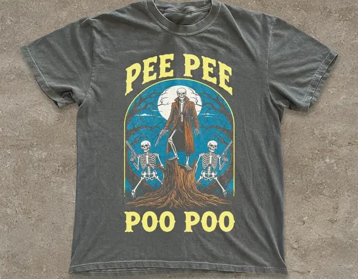 Malédiction Meme chemise pipi pipi caca T-Shirt drôle squelette graphique T-Shirt pour hommes femmes