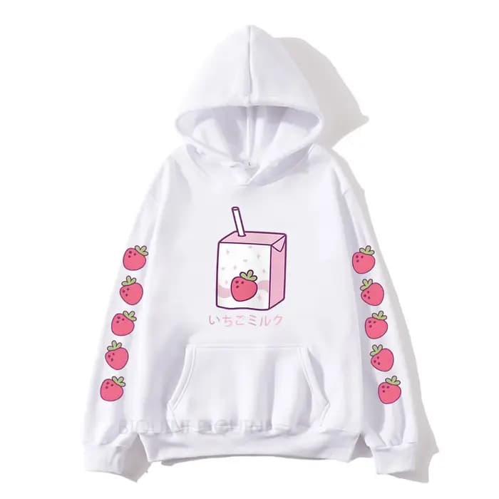 Sweat-shirt à capuche imprimé dessin animé lait fraise