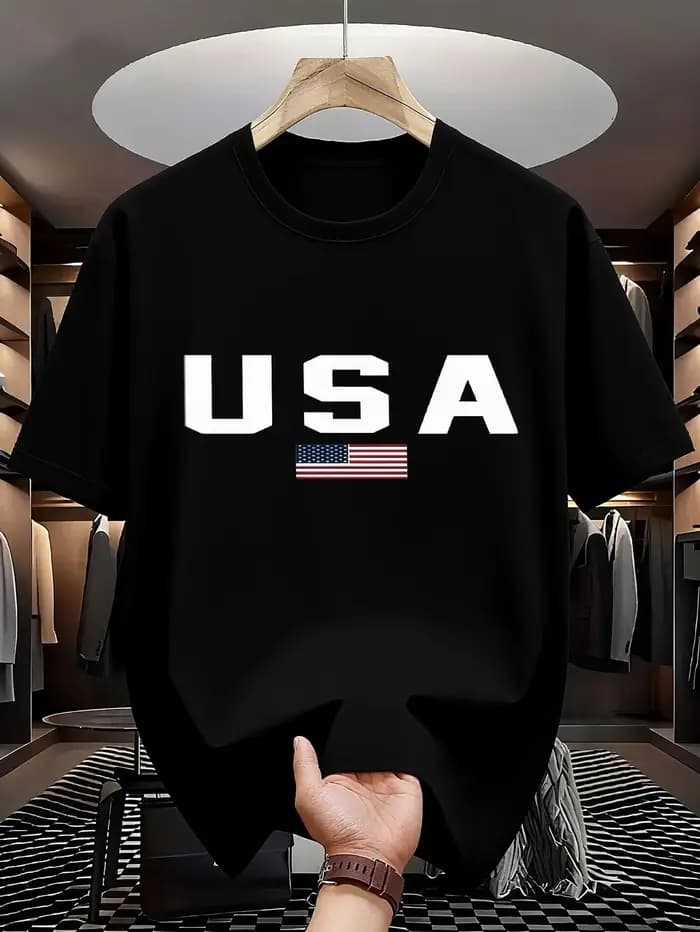 T-shirt graphique drapeau USA pour hommes et femmes, imprimé lettres États-Unis, manches courtes, hauts amples d'été, décontracté, streetwear patriotique