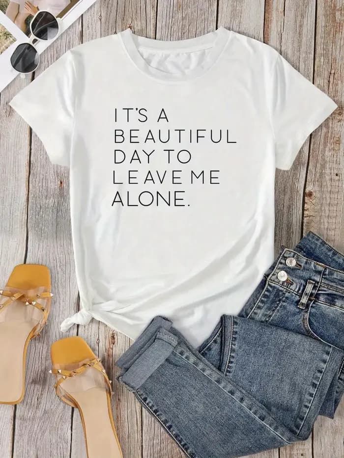 T-shirt décontracté à col rond imprimé Leave Me Alone