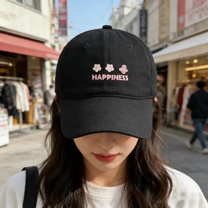 Casquette de baseball couleur macaron avec petite broderie florale