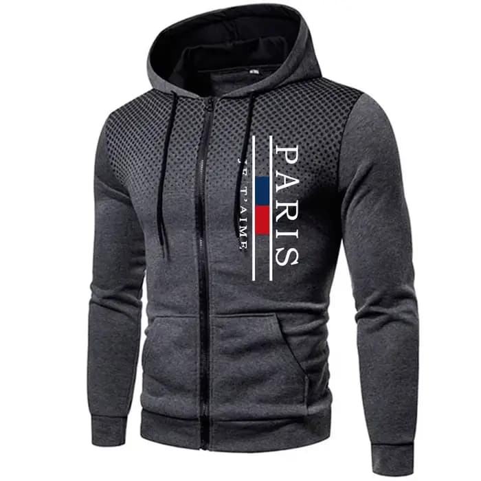 Paris impression hommes vestes décontracté fermeture éclair manteau à capuche Sports de plein air Jo