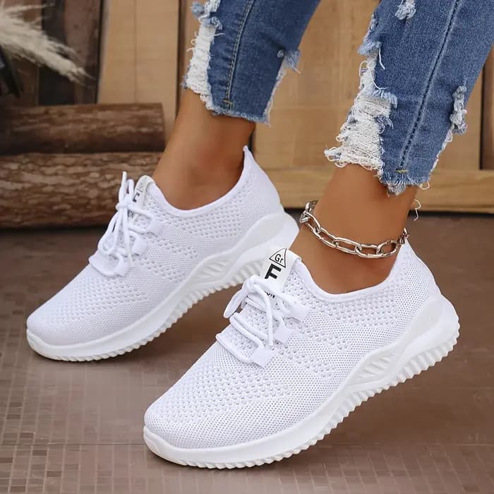 Chaussures de sport de loisirs pour femmes de couleurs unies avec tige en tricot et semelles souples pour la course à