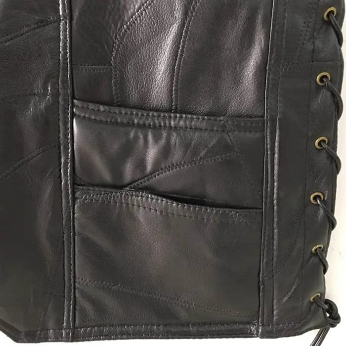Gilet de motard en similicuir noir réglable avec lacets latéraux pour homme