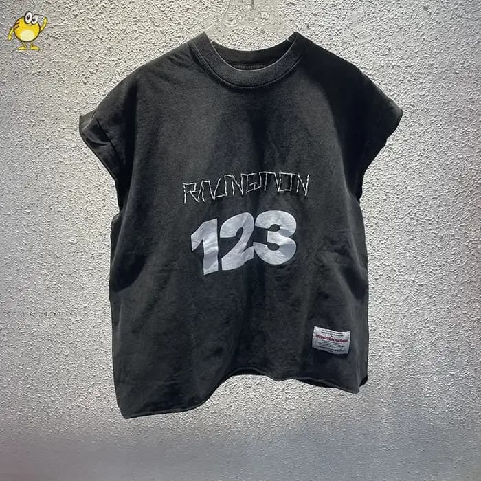 Haute qualité ample Vintage RRR123 manches coupées t-shirt hommes femme hauts à la mode