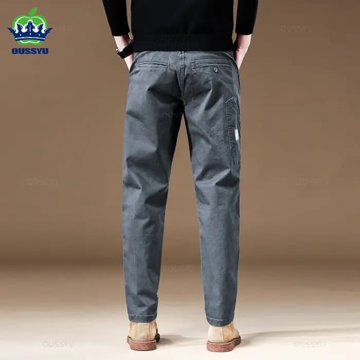 Pantalon Cargo Homme de Marque Haute Qualité 97% Coton Couleur Unie Vêtement de Travail Décontracté Large Style Coréen