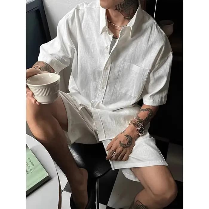 Ensemble décontracté en lin pour homme