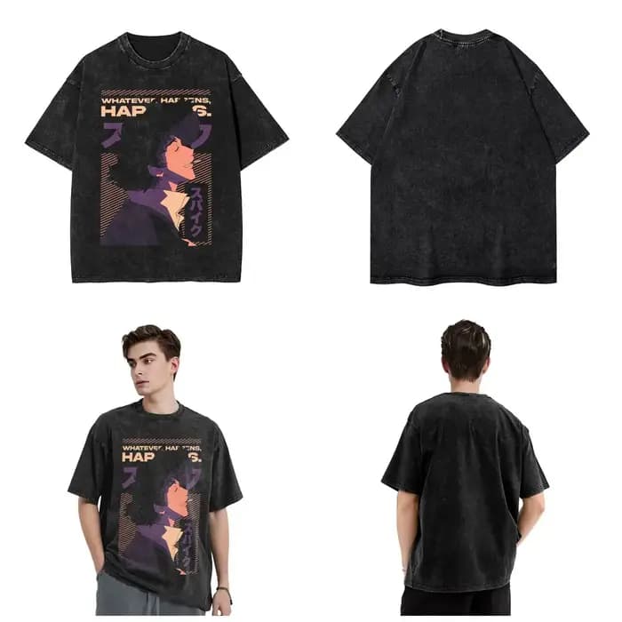 Manga Cowboy Bebop Spike Spiege graphique t-shirt Vintage lavé surdimensionné T-Shirts à manches courtes coton doux