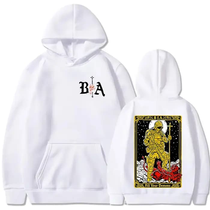 Sweat-shirt à capuche imprimé double face Demons Skeleton Brothers in Arms
