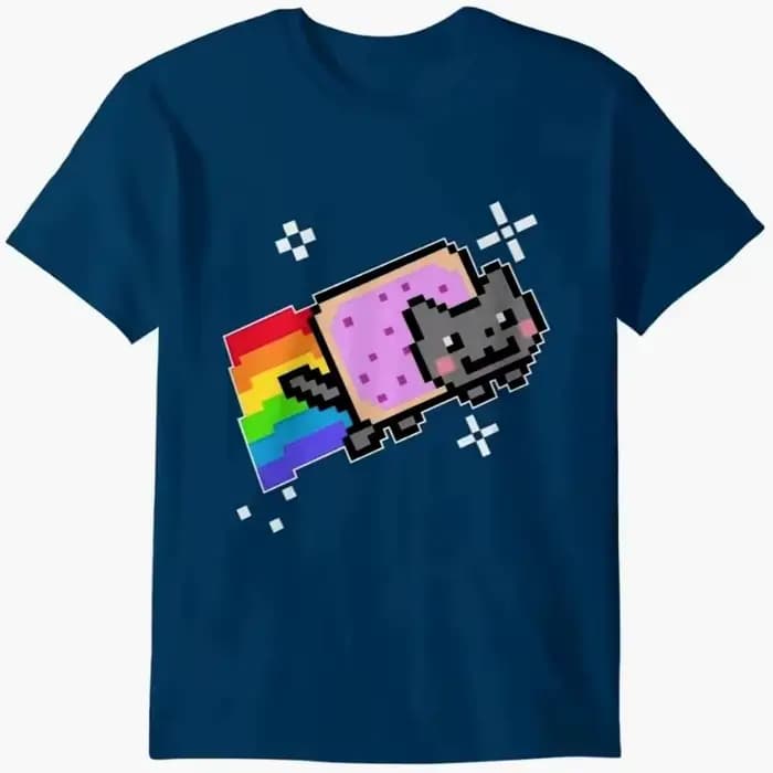 Nyan Cat avec arc-en-ciel T-Shirt drôle Meme haut créatif Hip Hop Y2K Vintage imprimé manches courtes décontracté ample vêtements de rue unisexe