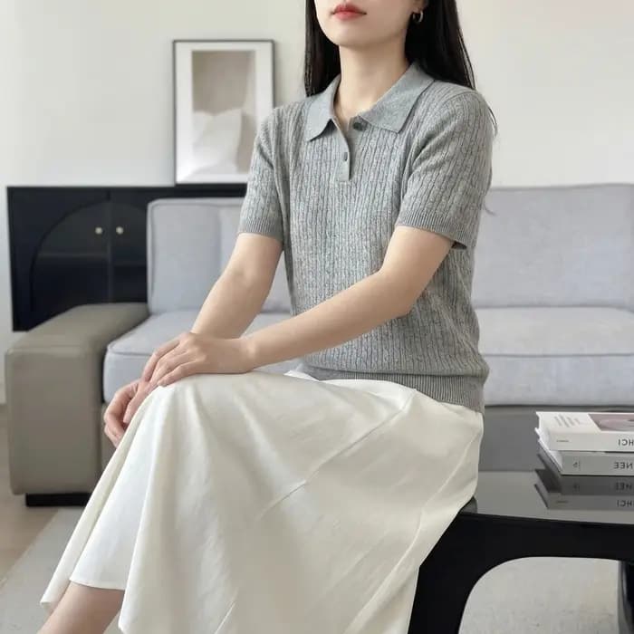 WinvyNee T-shirt polo torsadé 100 % coton à deux boutons et manches courtes pour femme – Coupe ajust