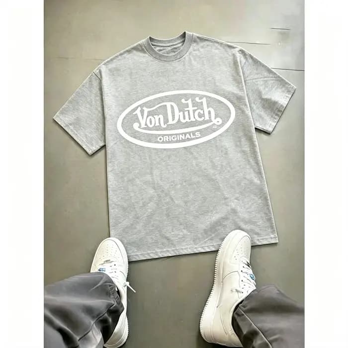 【Nouveauté】T-shirt graphique surdimensionné avec logo ovale Von Dutch Originals | T-shirt blanc en coton à manches courtes de style streetwear Y2K