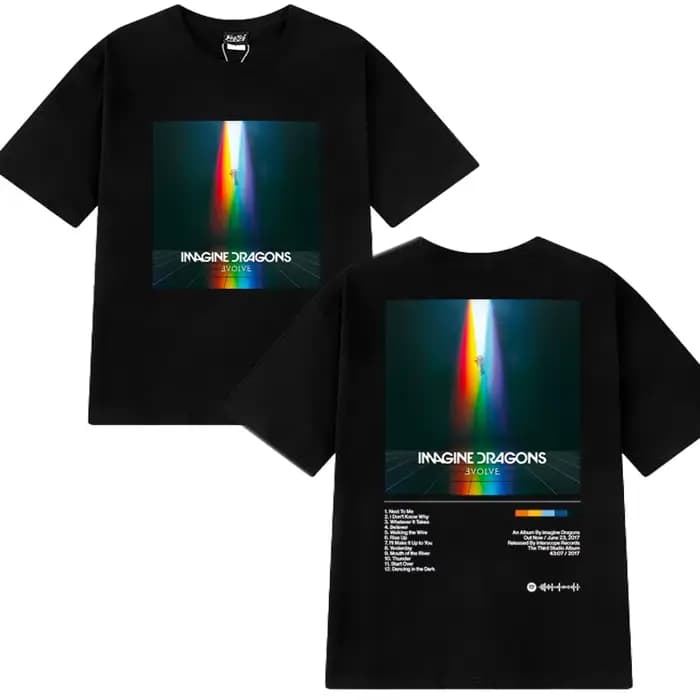 Imagine Dragons Evolve Album Double face impression t-shirt hommes femmes vintage Hip Hop streetwear unisexe coton à manches courtes T-shirts