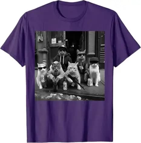 Drôle Gangster Cats Street Y2k Design T-Shirt Humoristique Kitty Gang Graphique Tenue Chat Papa Maman Nouveauté Cadeau Mode Disant Tee Top