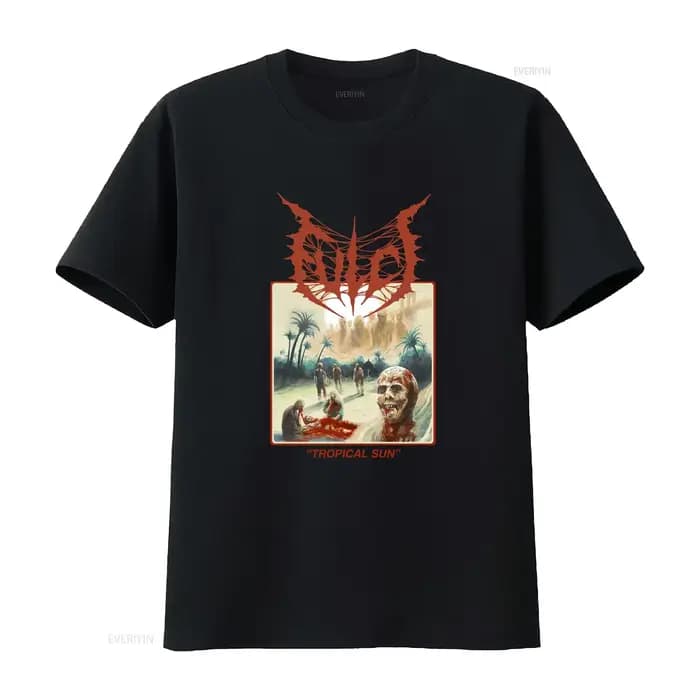 T-shirt unisexe Fulci blanc Tropical Sun couleur beige taille S à 3XL vintage lavé élégant vêtements graphiques stylés