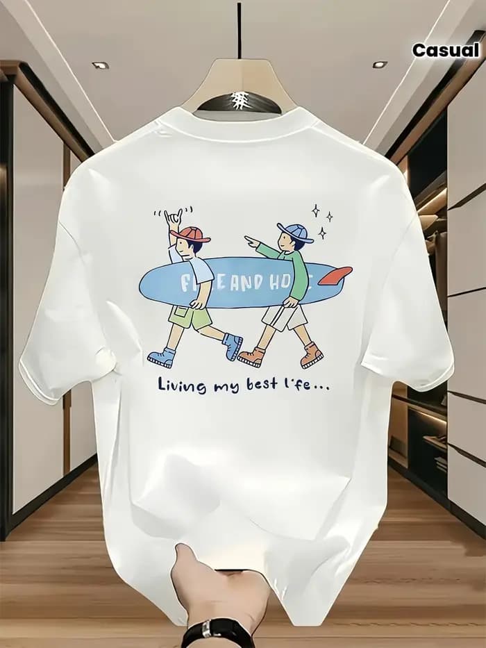 T-shirt pour homme 100% coton avec imprimé surf