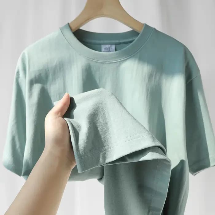 Été vert clair poids lourd 300G T-shirt à manches courtes coton hommes ample décontracté chemise de Base coréen