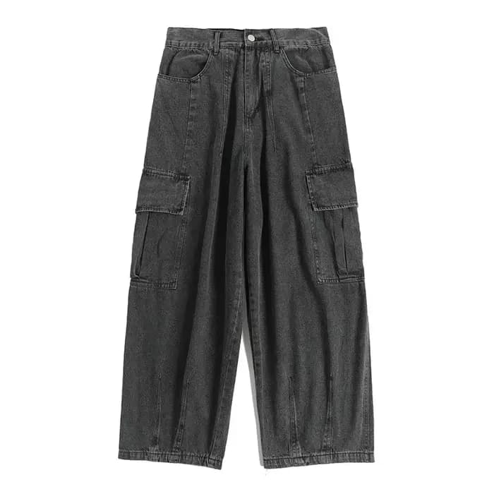 Jean Baggy surdimensionné pour hommes, pantalon Cargo coréen noir large, Streetwear Hip Hop Harajuku