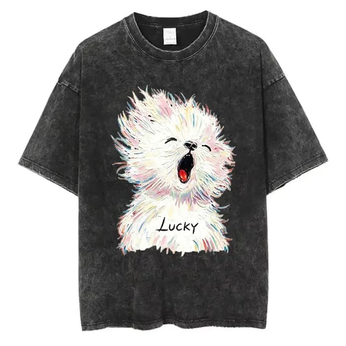 T-shirt délavé à motif chien pour femme