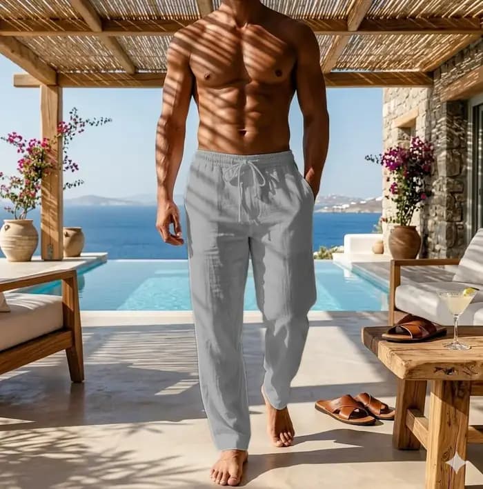 Pantalon de jogging en coton et lin pour homme